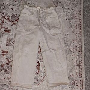 Relaxed Cream Boyfriend Jeans with Utility Pockets